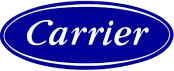 Blue oval logo with white text reading "Carrier.