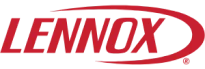Red Lennox logo with stylized text and an oval outline around the letters.